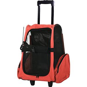 Outsunny PawHut Trasportino Zaino 2 in 1 per Cani e Gatti con Tasche Laterali, Maniglia Telescopica e Ruote, 42x25x55cm, Rosso