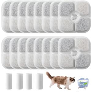 BUCOMTU 16 Pezzi Filtri Fontanella per Gatti, Filtri Fontana Gatto Quadrato con 4 Tubi, Dotato di Resina e Carbone Attivo,Adatto per Fontana da 2,5 Litri Gatto e Cane