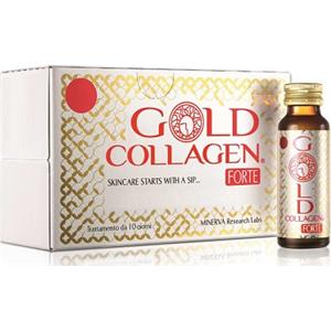 MINERVA RESEARCH LABS Gold Collagen Forte - Integratore liquido anti-invecchiamento con collagene, resveratrolo e acido ialuronico per donne oltre i 40 anni - 10 flaconcini da 50 ml
