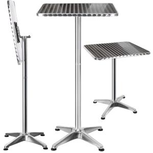 BAKAJI Tavolino In Alluminio Per Esterno Pieghevole 60 x 60 cm Con Altezza Regolabile 70/110cm Tavolo Bistrot Ripiano TOP in Acciaio Inox Quadrato Per Bar Casa Giardino Ristorante Silver