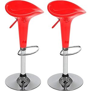 BAKAJI Set 2 Sgabelli Bar Cucina Design Moderno Base in Acciaio Cromato Seduta in ABS Sgabello Girevole con Altezza Regolabile e Poggiapiedi (Rosso)