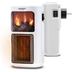 Wintem Mini Stufa Elettrica da Parete 18,5x9,5x7cm 400W - Effetto Camino - Comodo Display LED - Controllo Facile e Intuitivo - Timer Programmabile 12 Ore - Comodo da Usare
