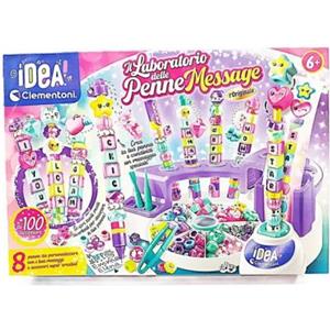 Clementoni Idea - Laboratorio delle Penne Message, Kit Creativo con 8 Penne Personalizzabili e 100 Accessori per Bambini 6 Anni