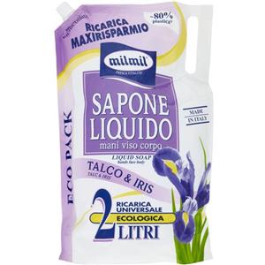Milmil Sapone Liquido Eco Ricarica Talco e Iris 2000ml - Nutriente Delicato con Antibatterico Naturale