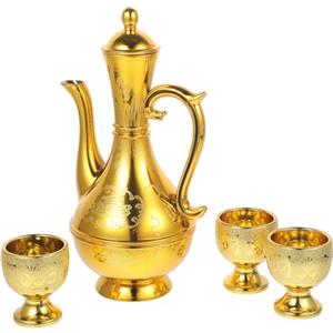 Amosfun caffè Turco Teiera Set Buddista Offerta Tazza Calici Calici Oro Bollitore Acqua Teiera Araba Brocca da tè Beccuccio Stretto Drip Tea Pot per Bar Tea Party