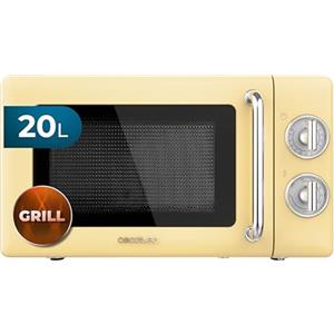 Cecotec Forno a Microonde Meccanico con griglia da 20 L Proclean 3110 Retro Yellow, 700 W in 6 livelli, timer fino a 30 minuti, modalità sbrinamento, in giallo, finiture in acciaio