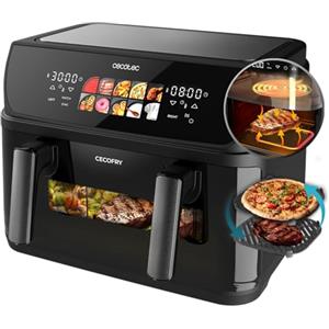 Cecotec Friggitrice ad Aria 10L - Air Fryer Cecofry&Grill Duoheat 10000. 2800W, 3in1: Friggitrice, Grill, Piastra. Parete divisoria mobile, Doppia Temp 40-200°C, Cottura uniforme e veloce