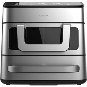 Cecotec Friggitrice ad Aria e Forno 18L Cecofry FoodCourt 18000 4Pizza+. 2700W, Forno Pizza 12" Incl. Pietra, 9L Parete Divisoria, Schermo Color, Acciaio Inox, Sincronizzazione Vaschette