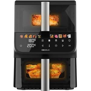 Cecotec Friggitrice ad aria senza olio - Air Fryer 10L Cecofry DuoLevel 10000 DuoSize Window. 2000 W, design verticale, 2 serbatoi da 3,5 l e 6,5 l, Sync, 10 menu, temperatura 80-200ºC, finestra