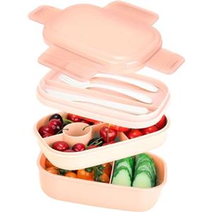VINATO Lunch Box 1900ml Schiscetta Pranzo Per Adulti E Bambini, Porta Pranzo Ermetico A 3 Scomparti Con Posate, Ideale Per Ufficio, Scuola E Viaggi, Portapranzo Ufficio Senza BPA, Rosa