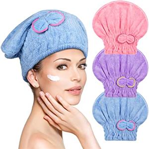 ACWOO Asciugamani Capelli a Turbante, 3 Pezzi Aciugamani in Microfibra, Cappuccio per Capelli Secchi Super Assorbente, Asciugatura Rapida per Capelli Bagnati, Asciugamani da Doccia per Donne