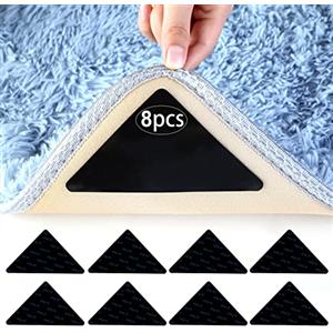 AiQInu Adesivi Antiscivolo per Tappetini,8 Pezzi Antiscivolo e Riutilizzabili Tappeto Gripper lavabili per tappeti per pavimenti in legno e duri di tutti i tipi e dimensioni di tappeti