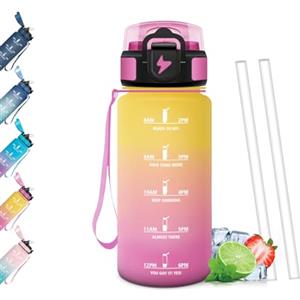 Mulbijeo Borraccia 500Ml, Senza BPA & A Prova di Perdita, Borracce con Cannuccia, Reutilizables, Borraccia Bambini, Apertura One-touch, Borracce Motivazionale per Scuola, Palestra, Ufficio, Lavorando