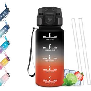 Mulbijeo Borraccia 500Ml, Senza BPA & A Prova di Perdita, Borracce con Cannuccia, Reutilizables, Borraccia Bambini, Apertura One-touch, Borracce Motivazionale per Scuola, Palestra, Ufficio, Lavorando