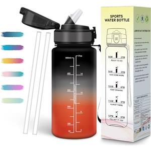 Mulbijeo Borraccia con Cannuccia 500Ml, Senza BPA & A Prova di Perdita, Borracce, Reutilizables, Borraccia Bambini, Apertura One-touch, Borracce Motivazionale per Scuola, Palestra, Ufficio, Running