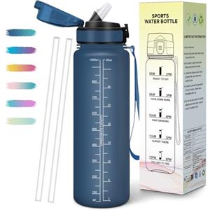 Mulbijeo Borraccia 1 Litro, Libre de BPA & Reutilizables, Borracce con Cannuccia, A Prova di Perdita, Borraccia Motivazionale, Portatile, Borracce Palestra per Scuola, Palestra, Ufficio, Festa