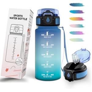 Mulbijeo Borraccia 0,5L, Senza BPA & A Prova di Perdita, Borracce con Cannuccia, Reutilizables, Borraccia Bambini, con Incentivo temporale, Borracce Motivazionale per Scuola, Palestra, Ufficio