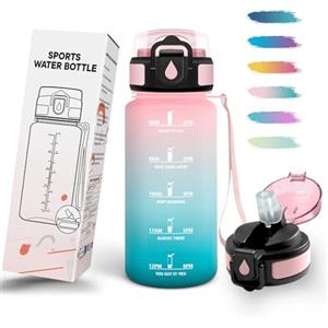 Mulbijeo Borraccia 0,5L, Senza BPA & A Prova di Perdita, Borracce con Cannuccia, Reutilizables, Borraccia Bambini, con Incentivo temporale, Borracce Motivazionale per Scuola, Palestra, Ufficio