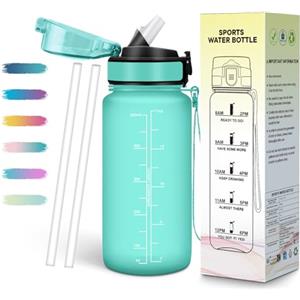Mulbijeo Borraccia con Cannuccia 500Ml, Senza BPA & A Prova di Perdita, Borracce, Reutilizables, Borraccia Bambini, Apertura One-touch, Borracce Motivazionale per Scuola, Palestra, Ufficio, Running