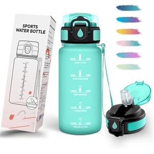 Mulbijeo Borraccia 0,5L, Senza BPA & A Prova di Perdita, Borracce con Cannuccia, Reutilizables, Borraccia Bambini, con Incentivo temporale, Borracce Motivazionale per Scuola, Palestra, Ufficio