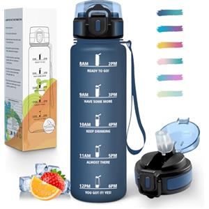 Mulbijeo Borraccia 1 Litro, Libre de BPA & A Prova di Perdita, Borraccia con Cannuccia, Reutilizables, Borracce Motivazionale, Portatile, Borracce Palestra per Scuola, Palestra, Ufficio, Festa