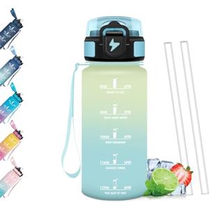 Mulbijeo Borraccia 500Ml, Senza BPA & A Prova di Perdita, Borracce con Cannuccia, Reutilizables, Borraccia Bambini, Apertura One-touch, Borracce Motivazionale per Scuola, Palestra, Ufficio, Lavorando