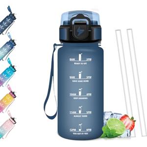 Mulbijeo Borraccia 500Ml, Senza BPA & A Prova di Perdita, Borracce con Cannuccia, Reutilizables, Borraccia Bambini, Apertura One-touch, Borracce Motivazionale per Scuola, Palestra, Ufficio, Lavorando