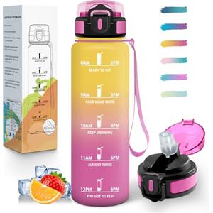 Mulbijeo Borraccia 1 Litro, Libre de BPA & A Prova di Perdita, Borraccia con Cannuccia, Reutilizables, Borracce Motivazionale, Portatile, Borracce Palestra per Scuola, Palestra, Ufficio, Festa