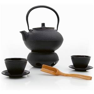 Lumaland set da tè da 12 pezzi | Teiera in ghisa da 1,4 litri Tetsubin, scalda teiera in ghisa, 4 tazze da tè e 4 sottobicchieri | Incl. misurino in bambù e colino in acciaio inox