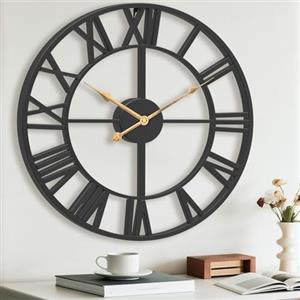 Pytha Sight Orologio Da Parete Grande Moderno,50cm Orologio Da Parete Grandi Nero Vintage Industriale In Metallo Slenzioso Con Numeri Romani Per Ufficio,Soggiorno,Sala Da Pranzo,Cucina