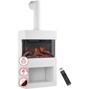 KAMINIO Camino elettrico Henri con tubo del camino - Stufa elettrica con riscaldamento, effetto fiamma 3D, vano portalegna, luce ambiente a LED, telecomando (Bianco)