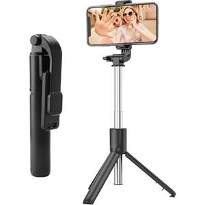TNSLAND Selfie Stick con treppiedi per telefono cellulare, 100 cm, Bluetooth, telecomando, supporto girevole a 360°, nero