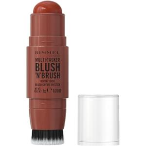 Rimmel London Multi-Tasker Blush'N'Brush Stick, colore modulabile, resistente all'acqua, pennello integrato, scorre facilmente, 8g, 350 ROASED PEACH
