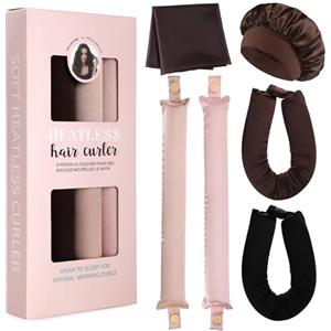 GeeRic 4pcs Bigodini Capelli Senza Calore，GeeRic Bigodino Lungo per Boccoli+Cuffia Doccia+Foulard da Fisso Flessibile Boccoli Arricciacapelli per Capelli Medi/Lunghi DIY Salone Strumento per Styling Dormo