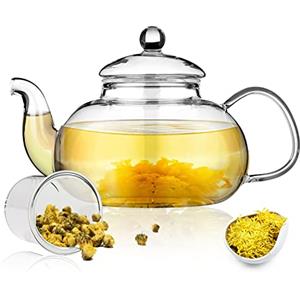 Kyraton 1000ml Teiera in vetro con Infuser rimovibile e Blooming e Loose Leaf Tea Maker Set, piano cottura e forno a microonde Bollitore per tè sicuro.
