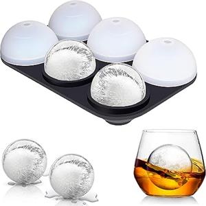 AKINOYAMA Stampo per cubetti di ghiaccio in silicone, XXL, 45 mm, 48 mm, 6 scomparti, set di 2 stampi per cubetti di ghiaccio, senza BPA, per whisky, cocktail, succo di cioccolato, caramelle (palla di