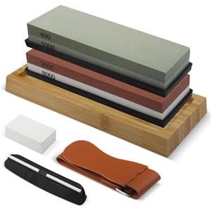 LxsNyvantic Pietra Affilacoltelli,misura 24 Cm X 11 Cm X 9,5 Cm, Disponibile Nelle Grane 400, 1000, 3000 E 8000. Include Base In Bambù, Pietra Per Affilare E Tappetino Antiscivolo.