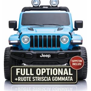 TOYSCAR Macchina Elettrica Per Bambini Jeep Wrangler Rubicon Full Optional CON TAPPETINI Auto Elettrica Per Bambini Telecomandata 2 posti Sedile In Pelle Porte Apribili Doppio Motore Elettrico 12V