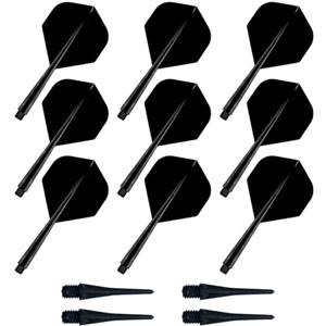 Uirheurd 9 alette per freccette con fusto, 4 pezzi, in plastica, con fusto e alette in un unico pezzo, con alette per freccette professionali, accessori per freccette (nero)