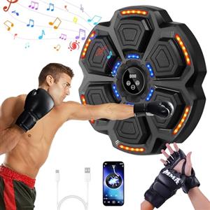 Uoeonr Music boxing machine, bersaglio da boxe musicale a parete, con 9 velocità e modalità di conteggio, con guantoni da boxe e Bluetooth, allenamento a casa per adulti e bambini (B-Nero)