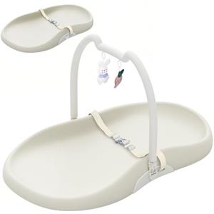 UBRAVOO Fasciatoio con cintura di sicurezza e ripiano porta-giocattoli a forma di orecchie di gatto, facile da pulire, impermeabile con bordi imbottiti rialzati (Beige, Stile Aggiornato)