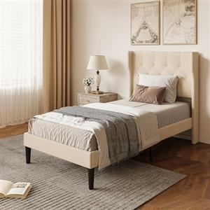 Xbro Letto Singolo 90 x 200 cm, Testata Confortevole, Design Moderno e Minimalista, Facile da Montare, Spazio di Archiviazione sotto il Letto per Piccole Stanze, Beige
