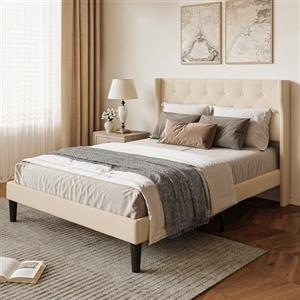 Xbro Letto Imbottito 140 x 200 cm, Testiera Confortevole, Design Moderno, Facile da Montare, Spazio di Archiviazione sotto il Letto, Beige