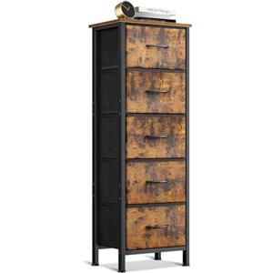 Coleshome Cassettiera Camera da Letto, Cassettiera Alta Piccola con 5 Cassetti in Tessuto, Robusta Struttura in Acciaio, Piano in Legno, Adatta per Camera da Letto e Soggiorno, 40 x 30 x 120cm Vintage