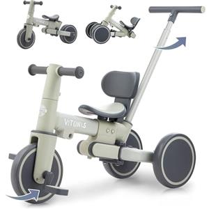VITONIS bicicletta senza pedali da 1 anno, triciclo 5 in 1 con barra di spinta per bambini, girello per bambini da 1 a 4 anni Regali e giocattoli (verde)