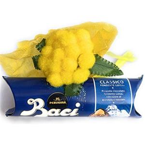 Perugina Idea Regalo Uomo e Donna - Baci Perugina Classico 37,5 + Bouquet di Mimosa Artificiale - Compleanno
