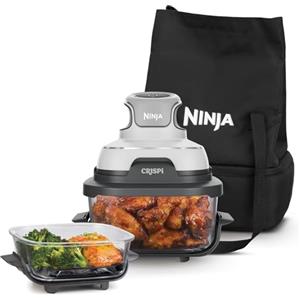 Ninja CRISPi Friggitrice ad aria portatile, 3,8 L e 1,4 L, 4 in 1: frigge, arrostisce, mantiene caldo, dora, design compatto, 2 contenitori in vetro con coperchi, 1700 W, color bianco, FN102EU
