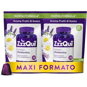 ZzzQuil Sonno, Melatonina pura per Dormire, Integratore con Estratti Di Valeriana, Camomilla e Vitamina B6, Formula Vegana, 2 x 72 Pastiglie Gommose