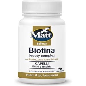 Matt, Biotina Beauty Complex, Integratore Alimentare Capelli Pelle e Unghie con Biotina e Zinco, Aiuta a Fortificare Capelli e Unghie, Rende la Pelle Luminosa, Confezione da 90 Capsule