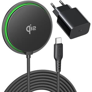 INIU Caricatore Wireless iPhone, Certificato Qi2 Caricabatterie Magnetico 15W Rapido con Raffreddamento, Ricarica Wireless Mag-Safe per iPhone 17 16 15 14 13 12 AirPods 4 3 (con Adattatore USB C 20W)